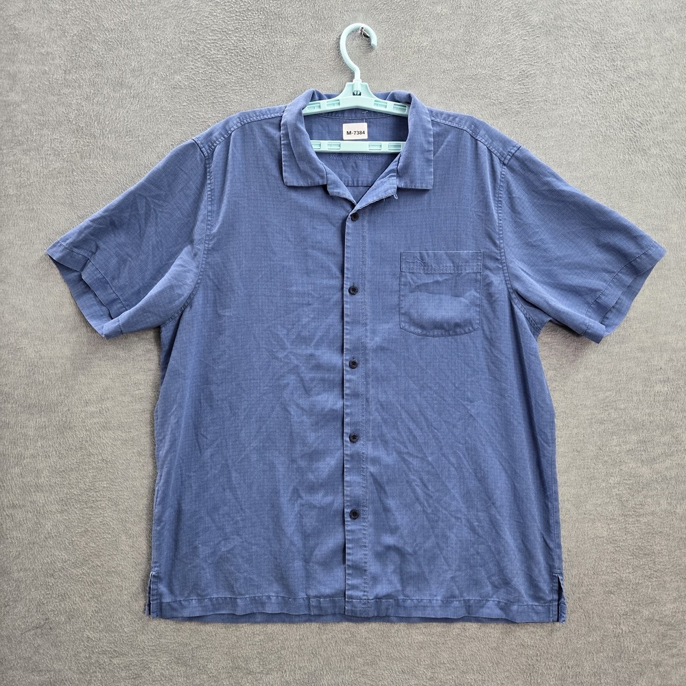 Tommy Bahama Men Button Up Shirt XL Blue Coolmax Ecomade Polyester Silk Collar